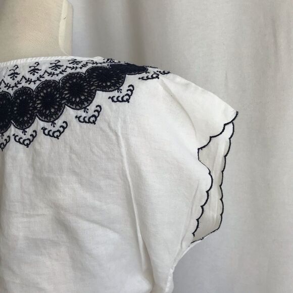 J.Crew Navy Embroidered Scalloped hem Dress Size 0 - Picture 11 of 13